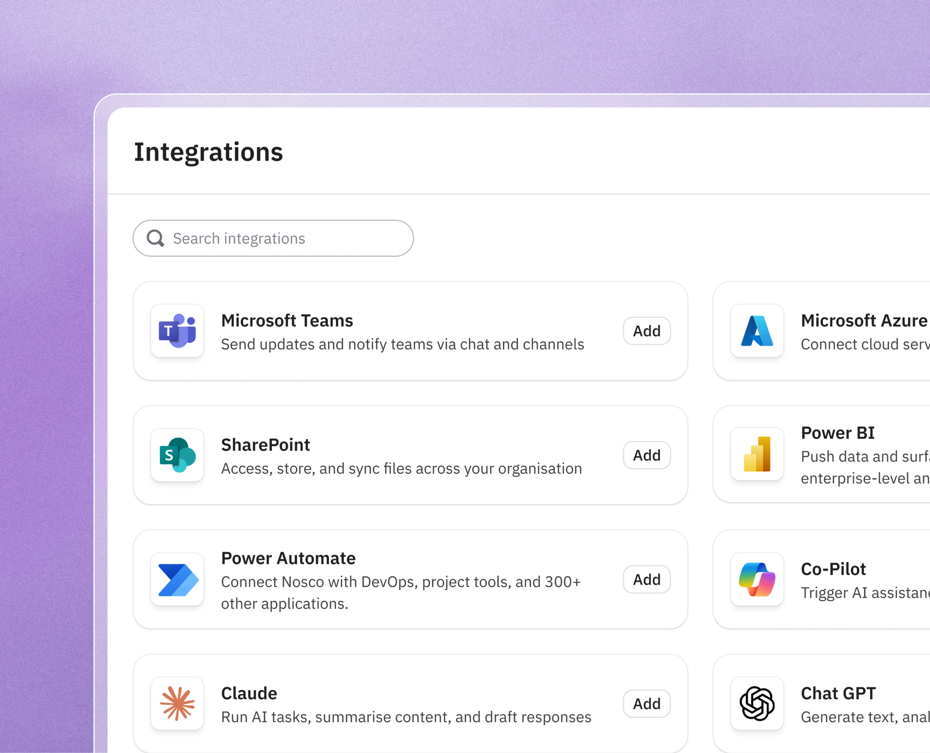 Nosco platform — Integrations